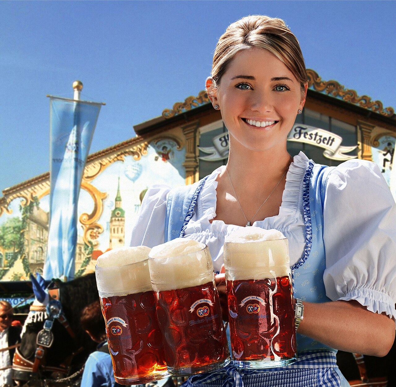 A smiling server at Munich Oktoberfest, 2011